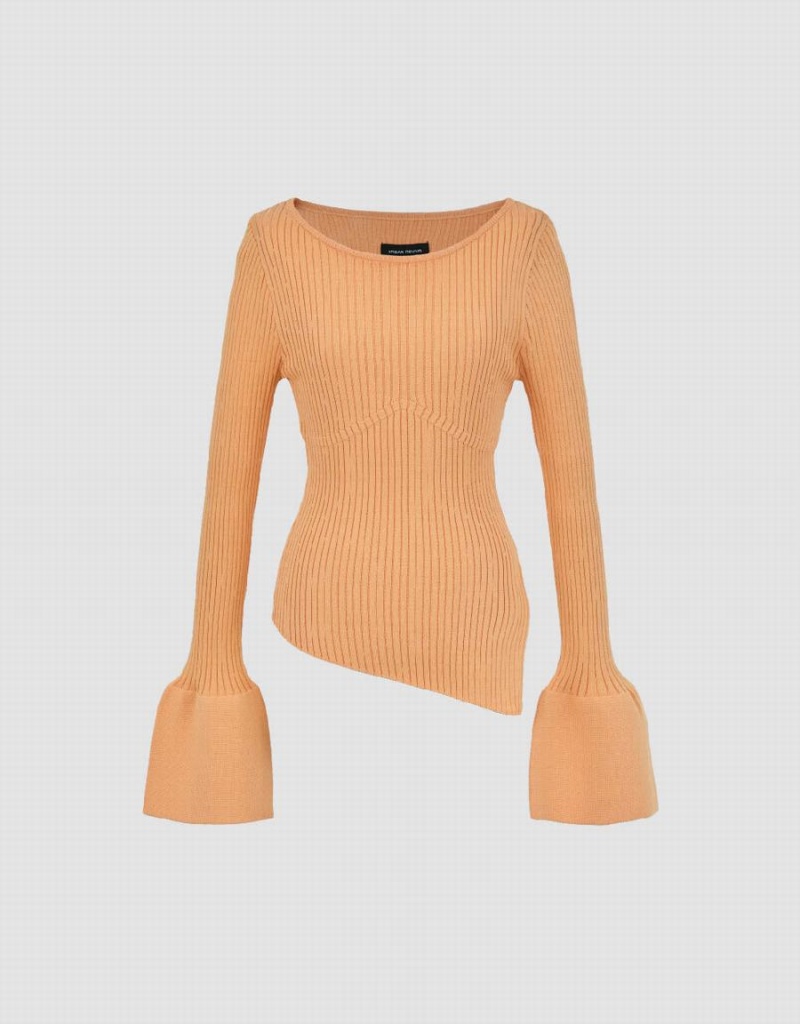 Light Orange Women's Urban Revivo Asymmetric Crew Neck Knitted Cardigan | IIW4998JA