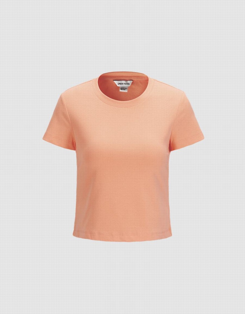 Light Orange Women\'s Urban Revivo Basic Fitted T Shirts | ZVV2658SF