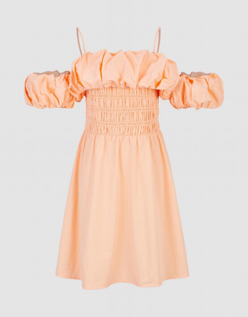 Light Orange Women's Urban Revivo Shirred Ruffle Skater Dress | YGH3487HG