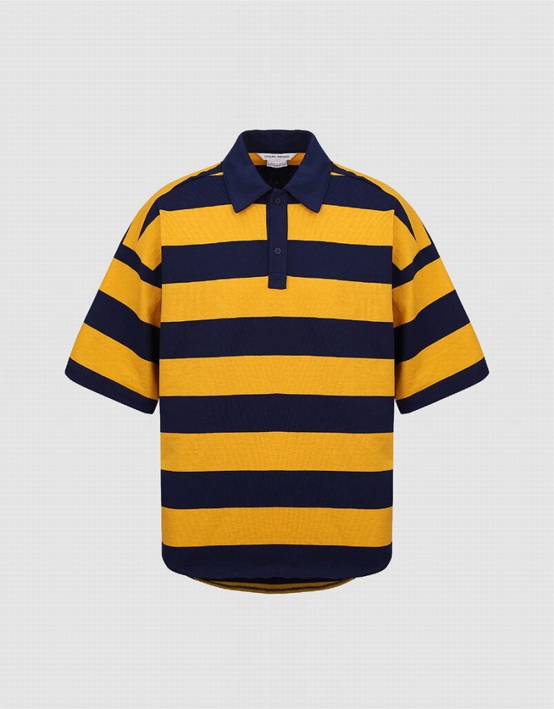 Orange Men\'s Urban Revivo Oversized Striped Polo Shirts | ARL8279UX