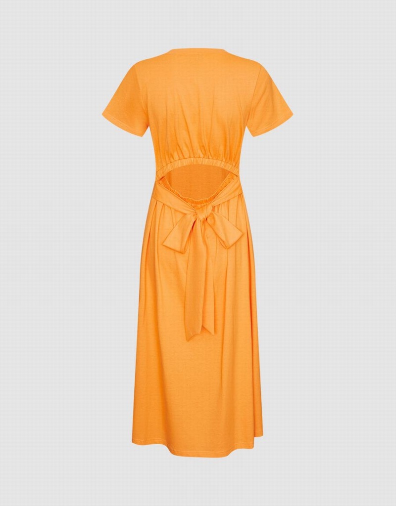 Orange Women's Urban Revivo Cut Out Back Midi Dress | JGX3470FC