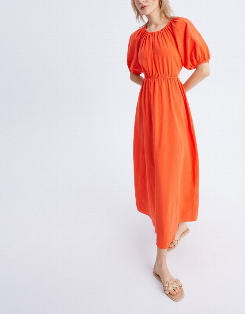 Orange Women's Urban Revivo Cut Out Back Puff Sleeve Maxi Dress | GDB6039CI