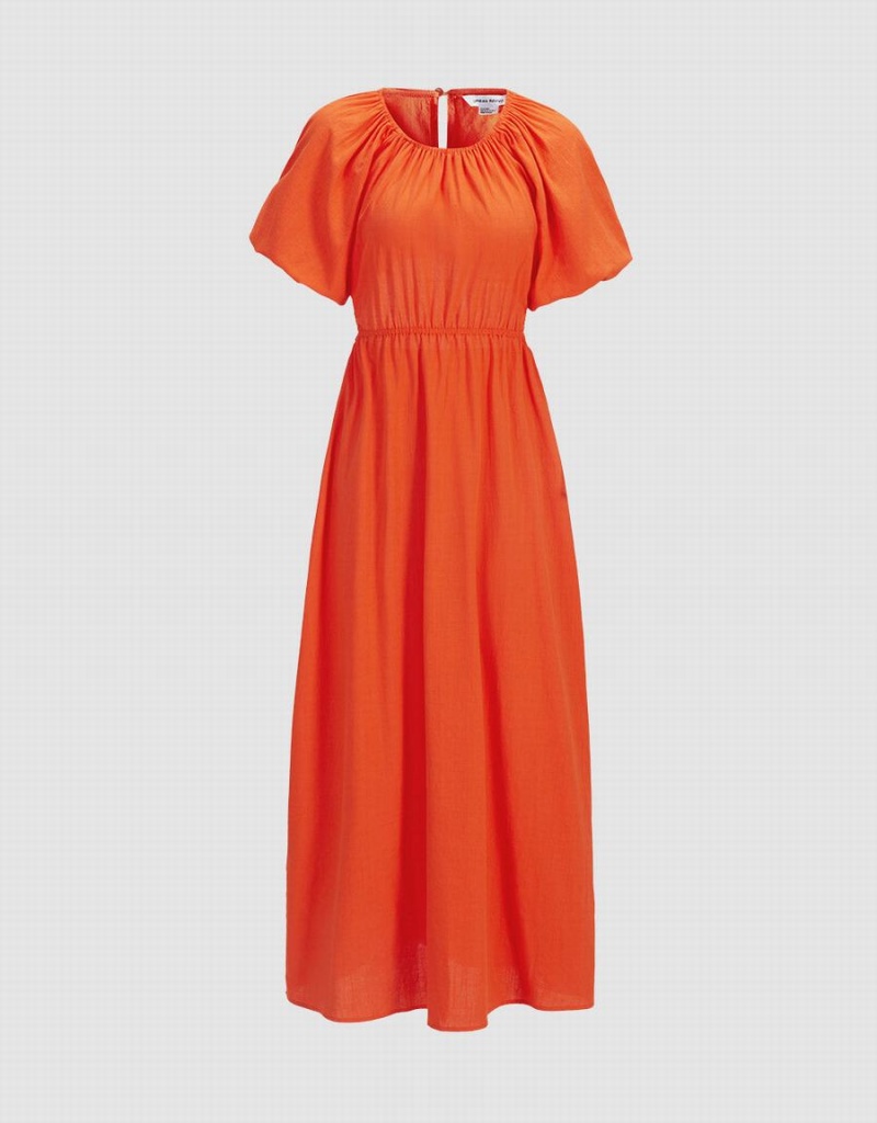 Orange Women\'s Urban Revivo Cut Out Back Puff Sleeve Maxi Dress | GDB6039CI