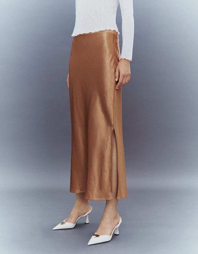 Orange Women's Urban Revivo Midi Straight Skirts | AWZ9065CP