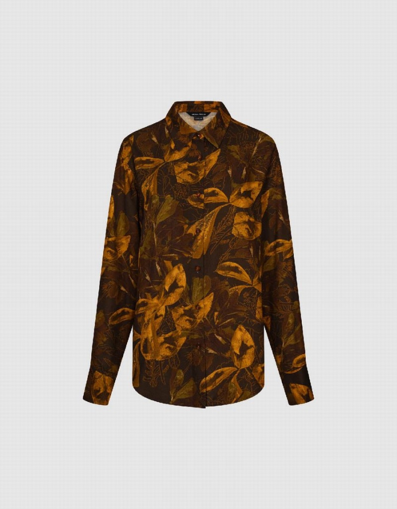 Orange Women's Urban Revivo Printed Button Up Straight Shirts | LXJ2645MQ