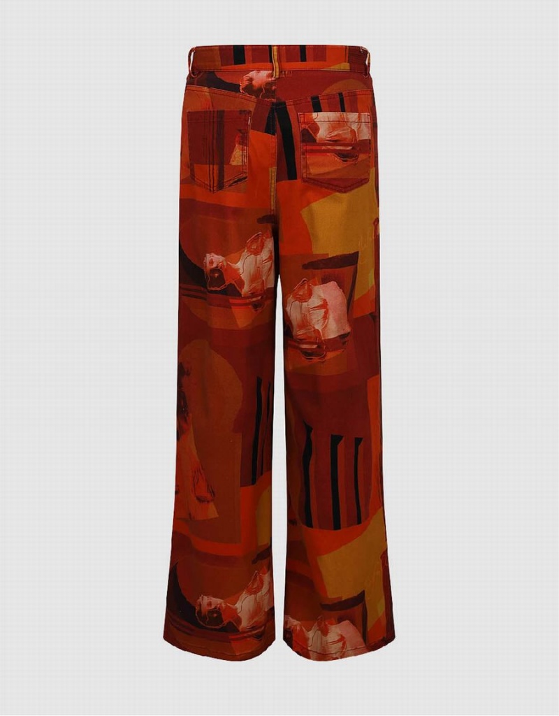 Orange Women's Urban Revivo Printed Straight Pants | FKR10059US