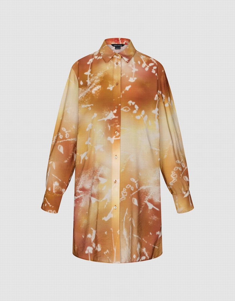 Orange Women's Urban Revivo Printed Straight Loose Shirts | MDU395RM