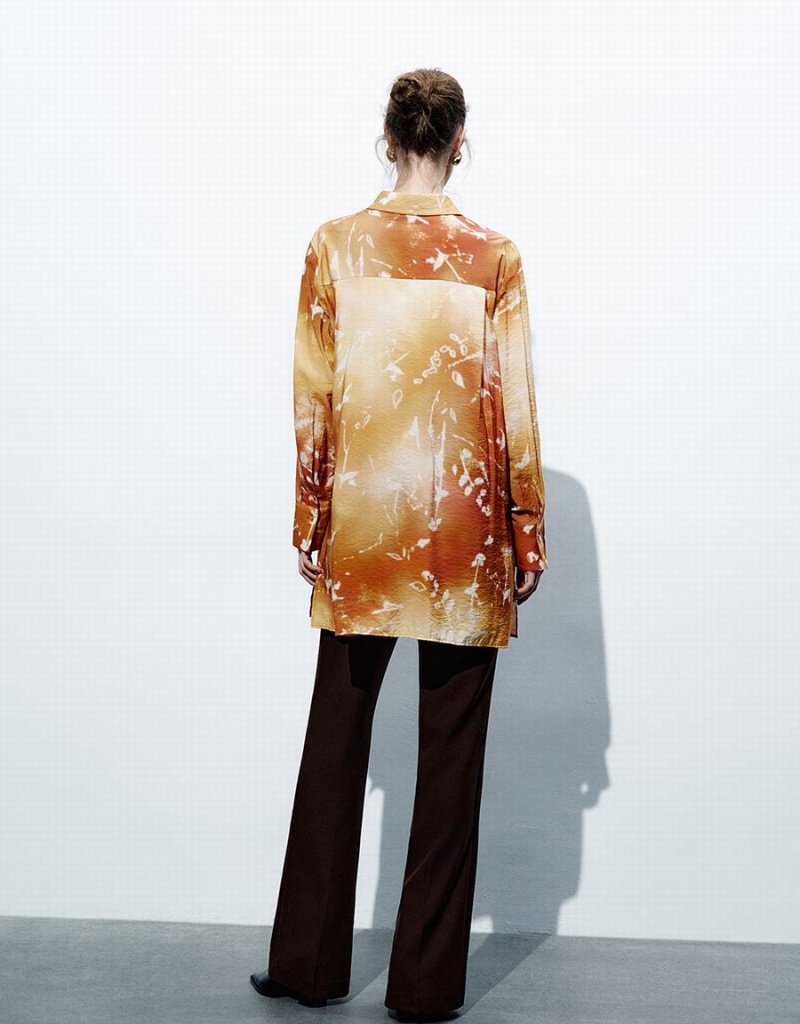 Orange Women's Urban Revivo Printed Straight Loose Shirts | MDU395RM