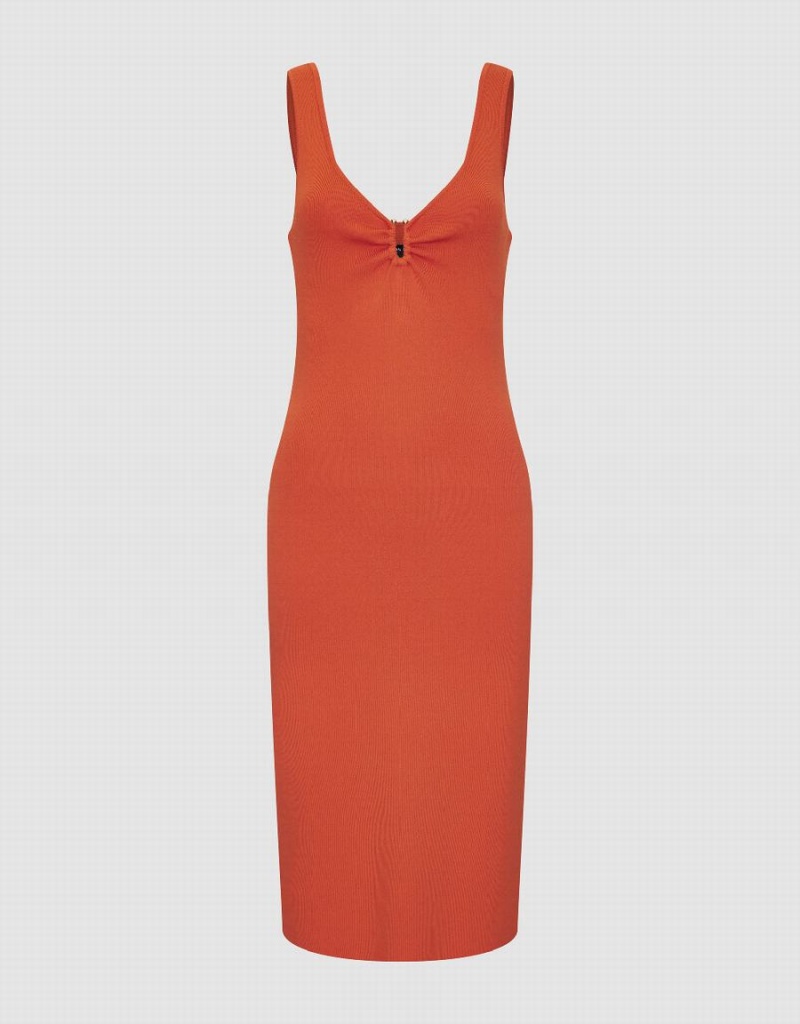 Orange Women's Urban Revivo Sleeveless V-Neck Knitted Dress | LTS5836BM