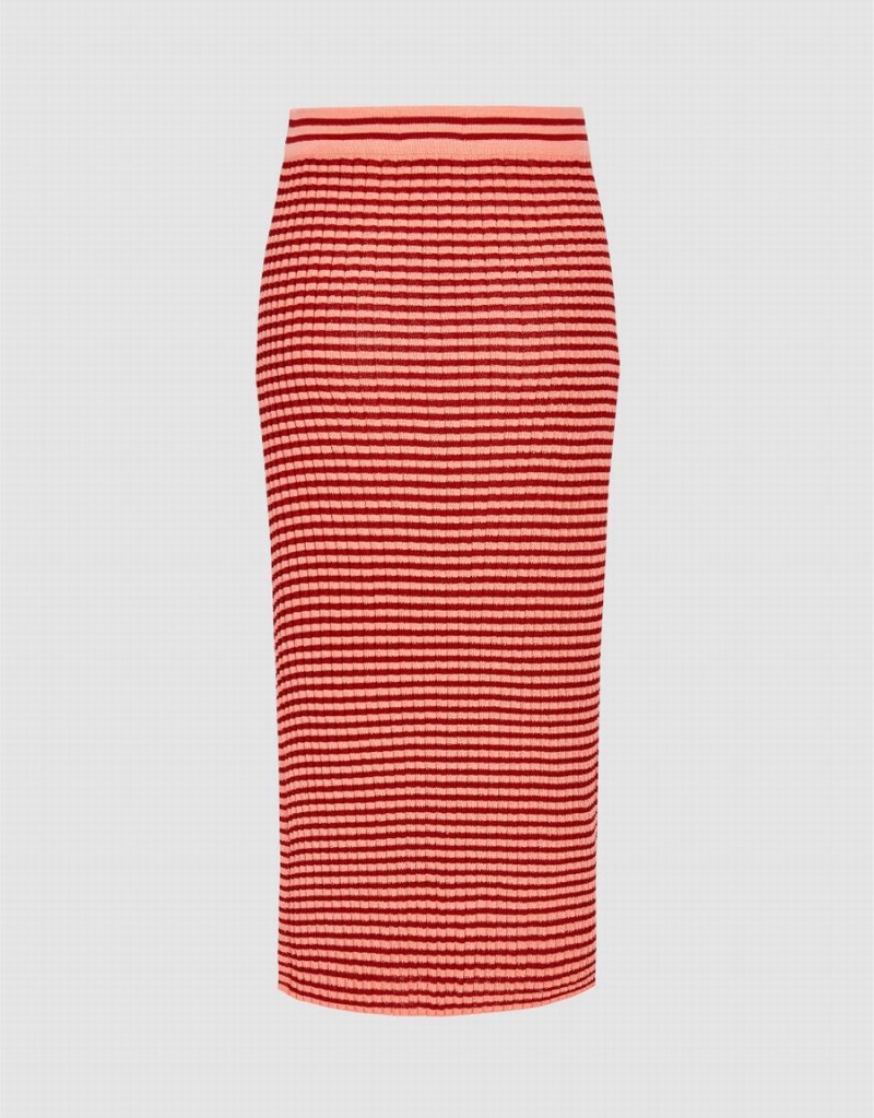 Orange Women's Urban Revivo Striped Knitted A-Line Skirts | TEO751BT