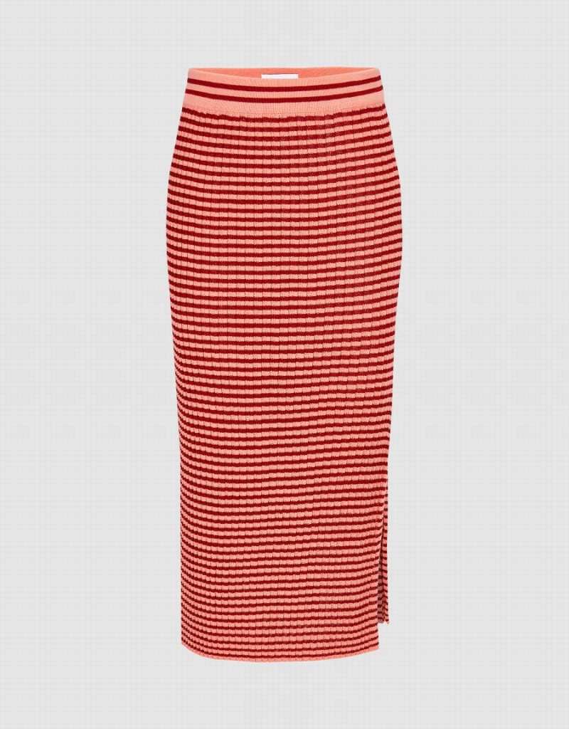 Orange Women\'s Urban Revivo Striped Knitted A-Line Skirts | TEO751BT