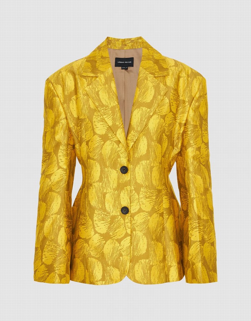 Orange Women's Urban Revivo Tailored Printed Blazers | RMS956ER