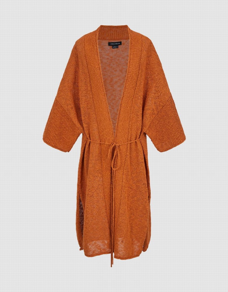 Orange Women's Urban Revivo Tie Front Knitted Cardigan | ZRP8081GL