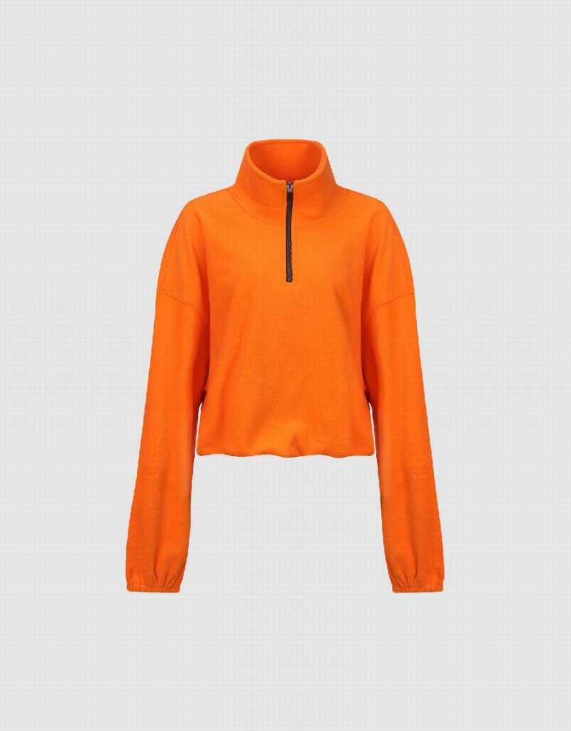 Orange Women's Urban Revivo Zip Half Placket Stand Collar Sweatshirts | ESZ301LB