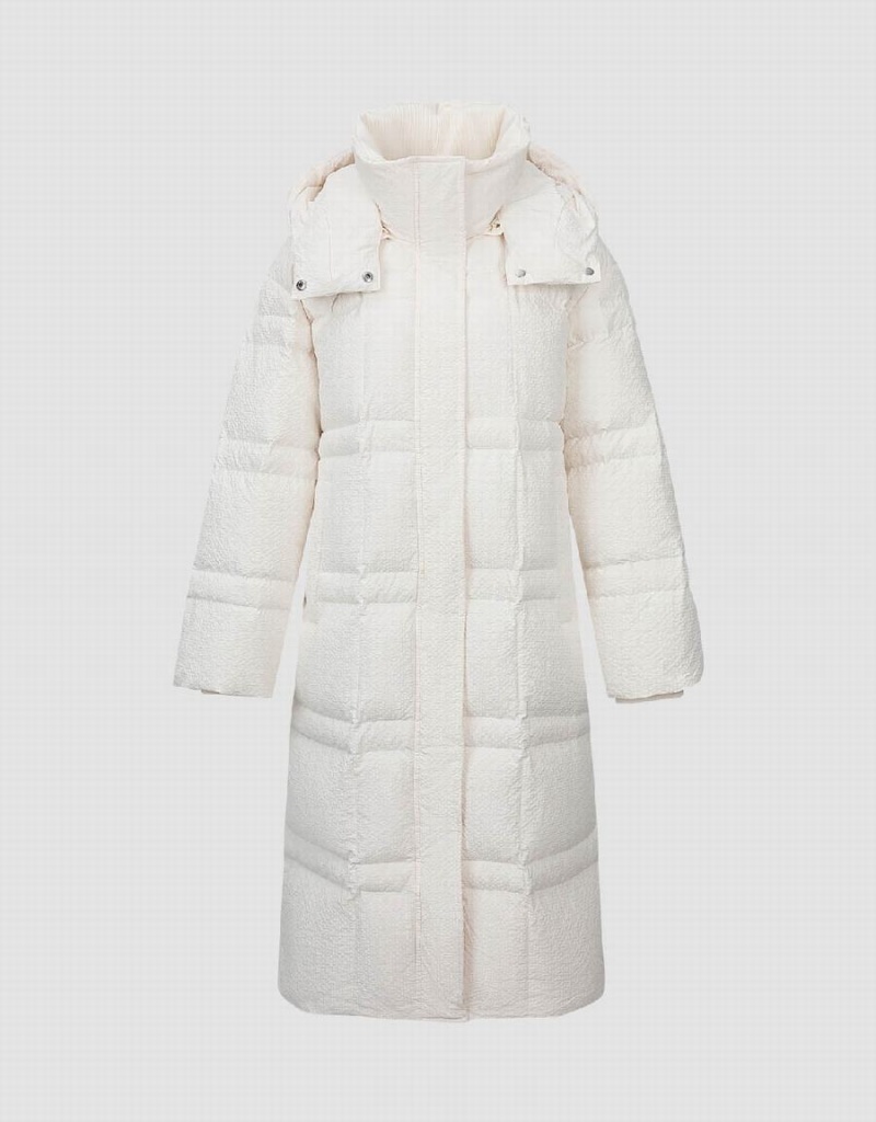 Pink White Women's Urban Revivo Straight Hooded Puffer Jacket | CKM2010GZ