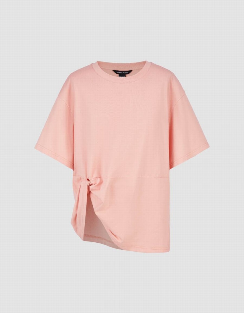 Pink Women's Urban Revivo Asymmetric Crew Neck T Shirts | FZP1686XD