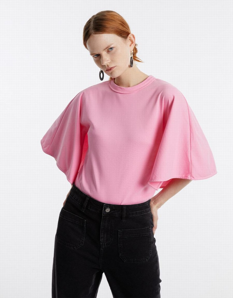 Pink Women's Urban Revivo Batwing Sleeve T Shirts | ZEF4569NL