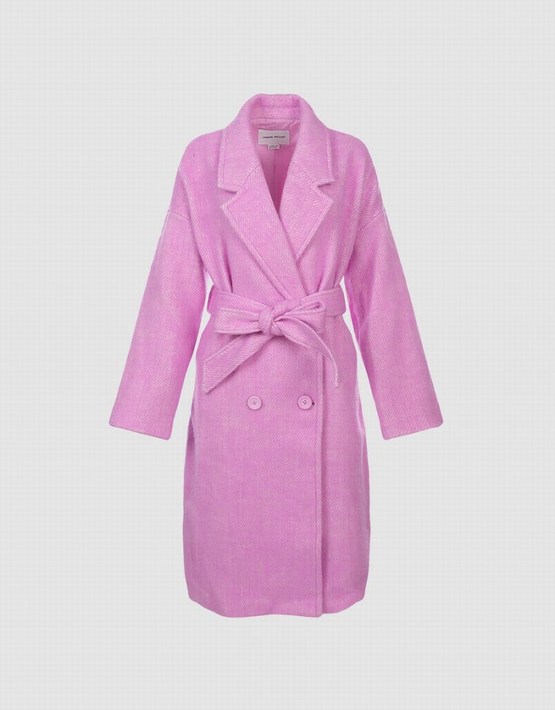 Pink Women\'s Urban Revivo Belted Woolen Coats | YVY4749NY