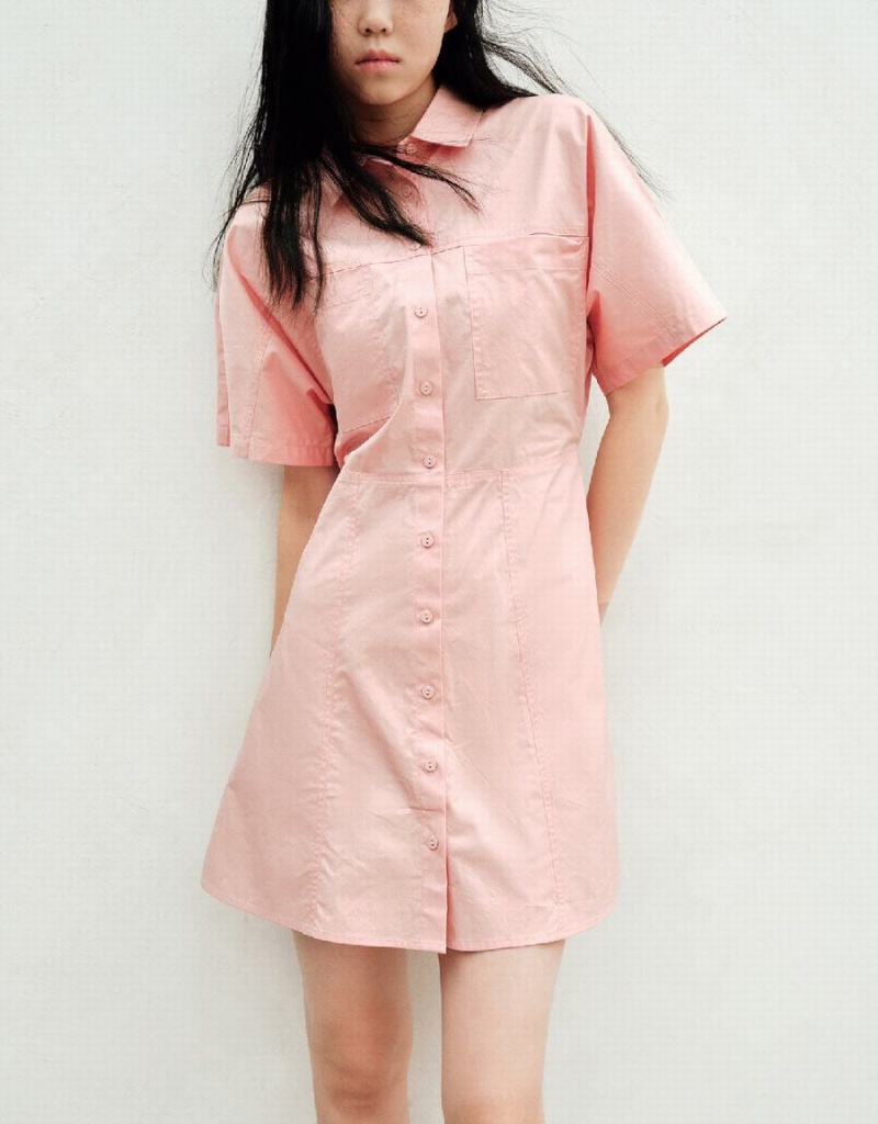 Pink Women's Urban Revivo Button Up Dress | MVD1386YB