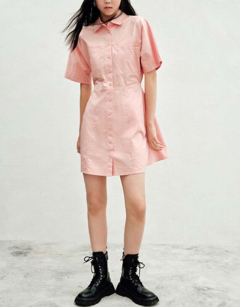 Pink Women's Urban Revivo Button Up Dress | MVD1386YB