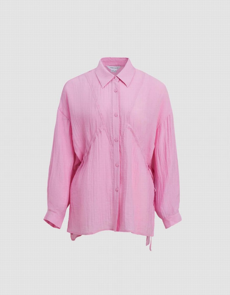 Pink Women's Urban Revivo Button Up Loose A-Line Shirts | JTE9449AS