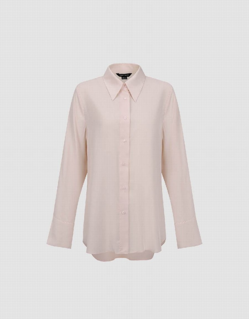 Pink Women's Urban Revivo Button Up Straight Shirts | YOL4523JJ