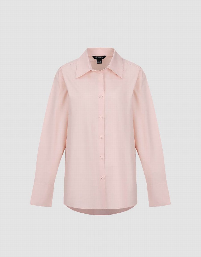 Pink Women's Urban Revivo Button Up Straight Shirts | VYT93100HF