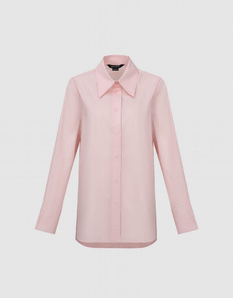 Pink Women's Urban Revivo Button Up Straight Shirts | TPL2147XE