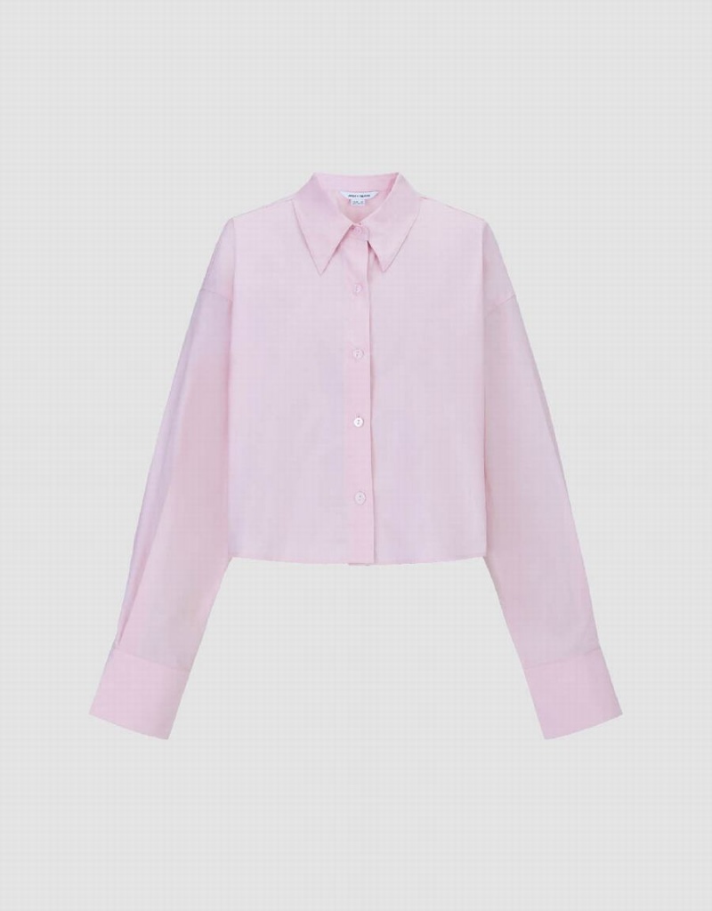 Pink Women's Urban Revivo Button Up Straight Lapel Shirts | HXP1712DB