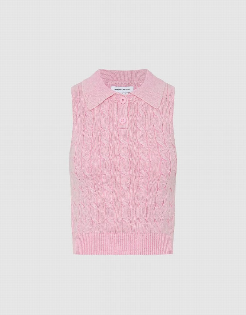 Pink Women's Urban Revivo Cable Knitted Cardigan | FAC2463PL