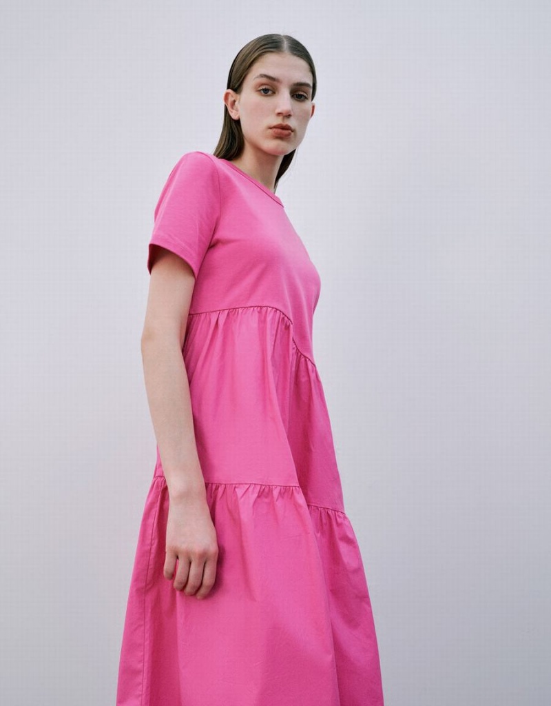 Pink Women's Urban Revivo Crew Neck A-Line Dress | MJP2745CR