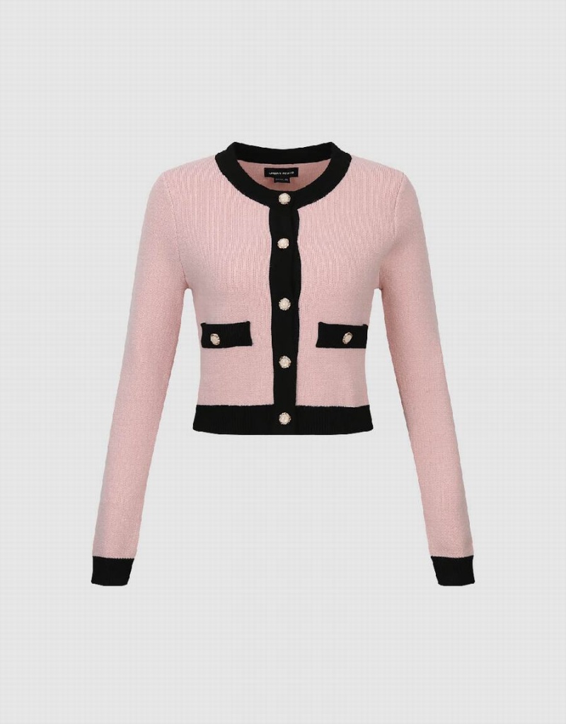 Pink Women's Urban Revivo Crew Neck Straight Knitted Cardigan | GQP9924GP