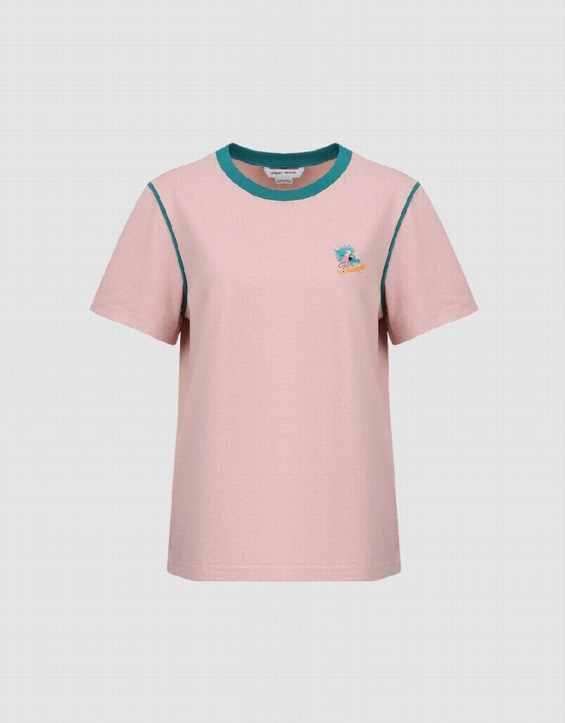 Pink Women's Urban Revivo Crew Neck Straight T Shirts | UVK3361GJ