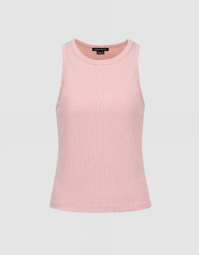 Pink Women's Urban Revivo Crew Neck Tank Top | YZP1194EE