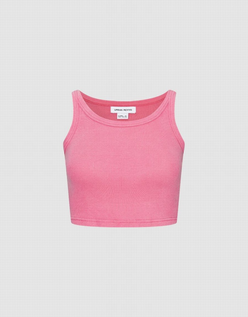 Pink Women's Urban Revivo Cropped Tank Top | MJA5389TH