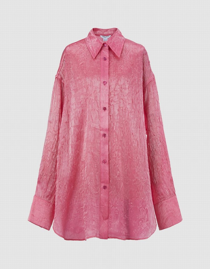 Pink Women's Urban Revivo Crumpled Effect Loose Shirts | QMU5898NN