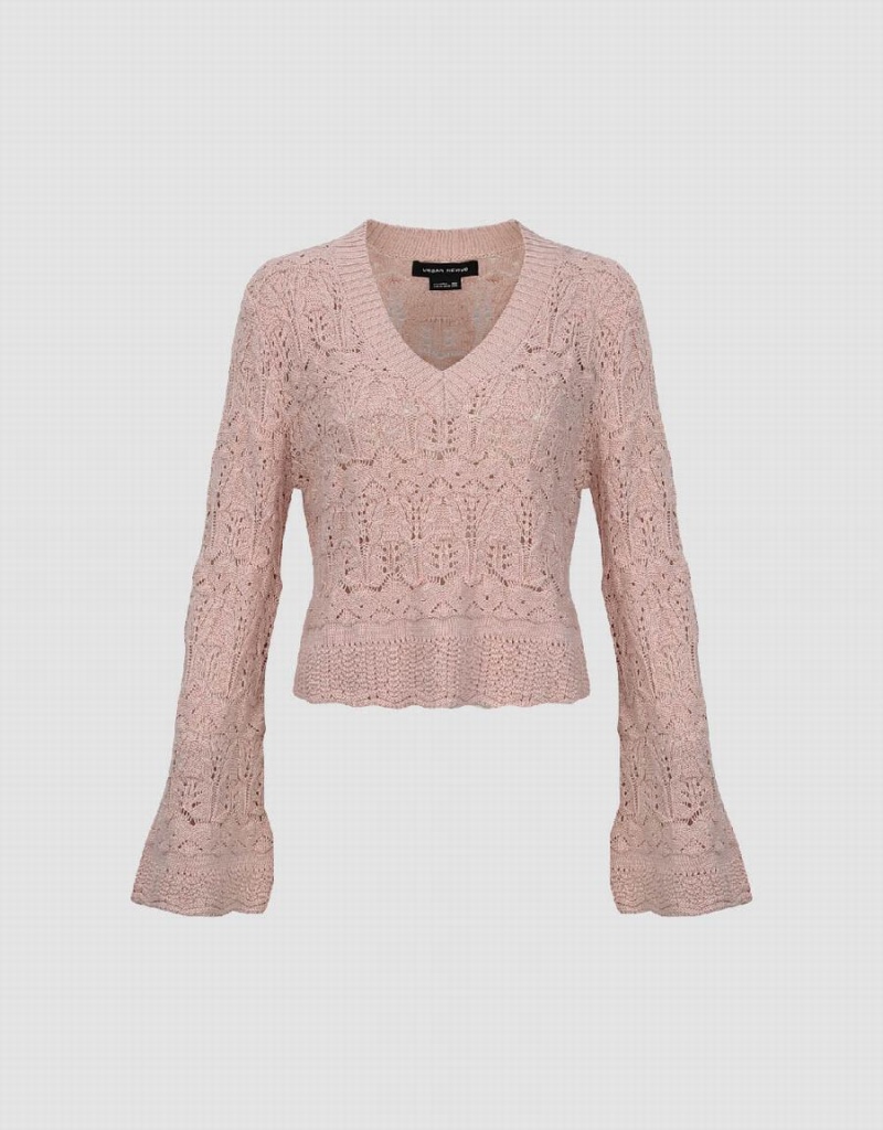 Pink Women's Urban Revivo Drop Shoulder Sleeve V-Neck Knitted Cardigan | YXV9742TH