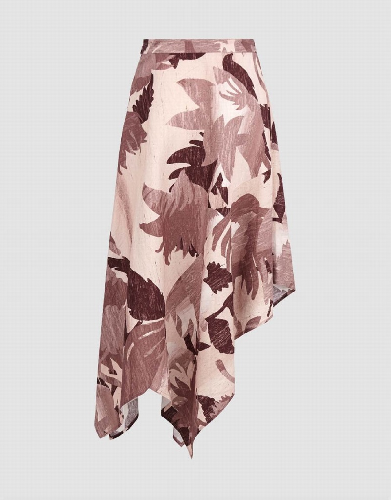 Pink Women's Urban Revivo Floral Midi A-Line Skirts | LZG7374JX