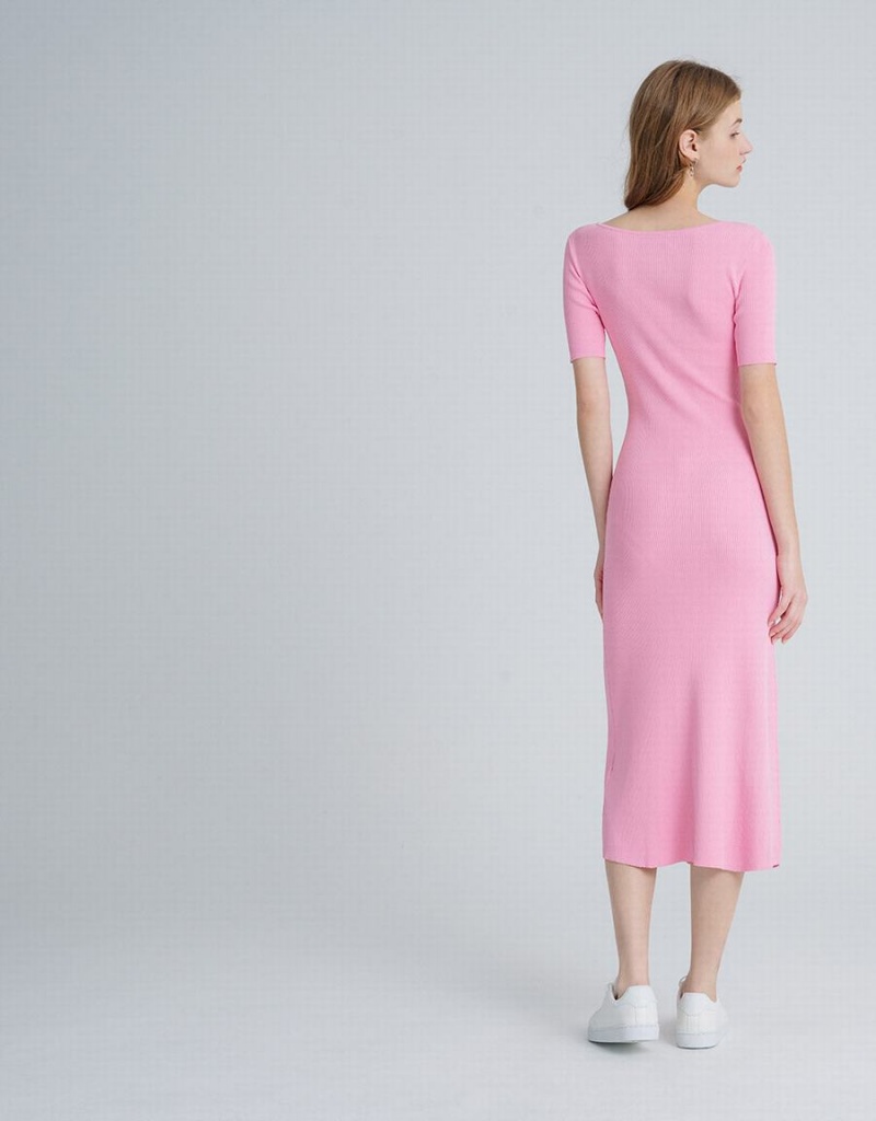 Pink Women's Urban Revivo Heart Cut Out Ribbed Knit Dress | GUZ2046JY