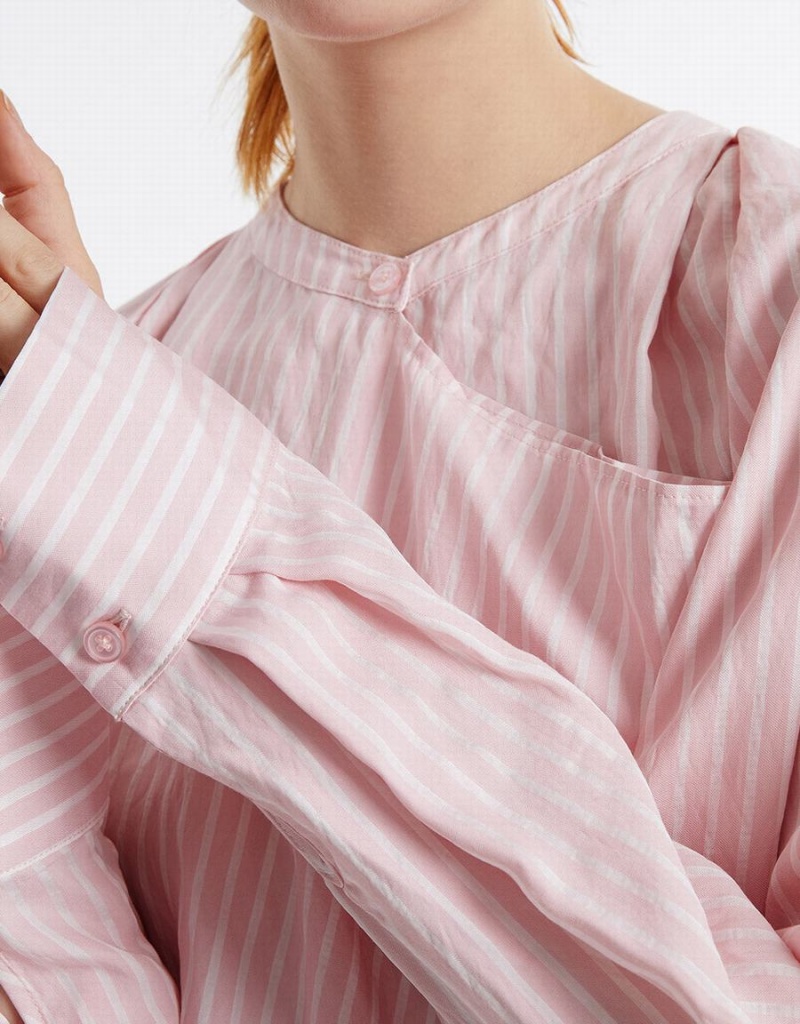 Pink Women's Urban Revivo Oversized Striped Blouse | AKE149SD