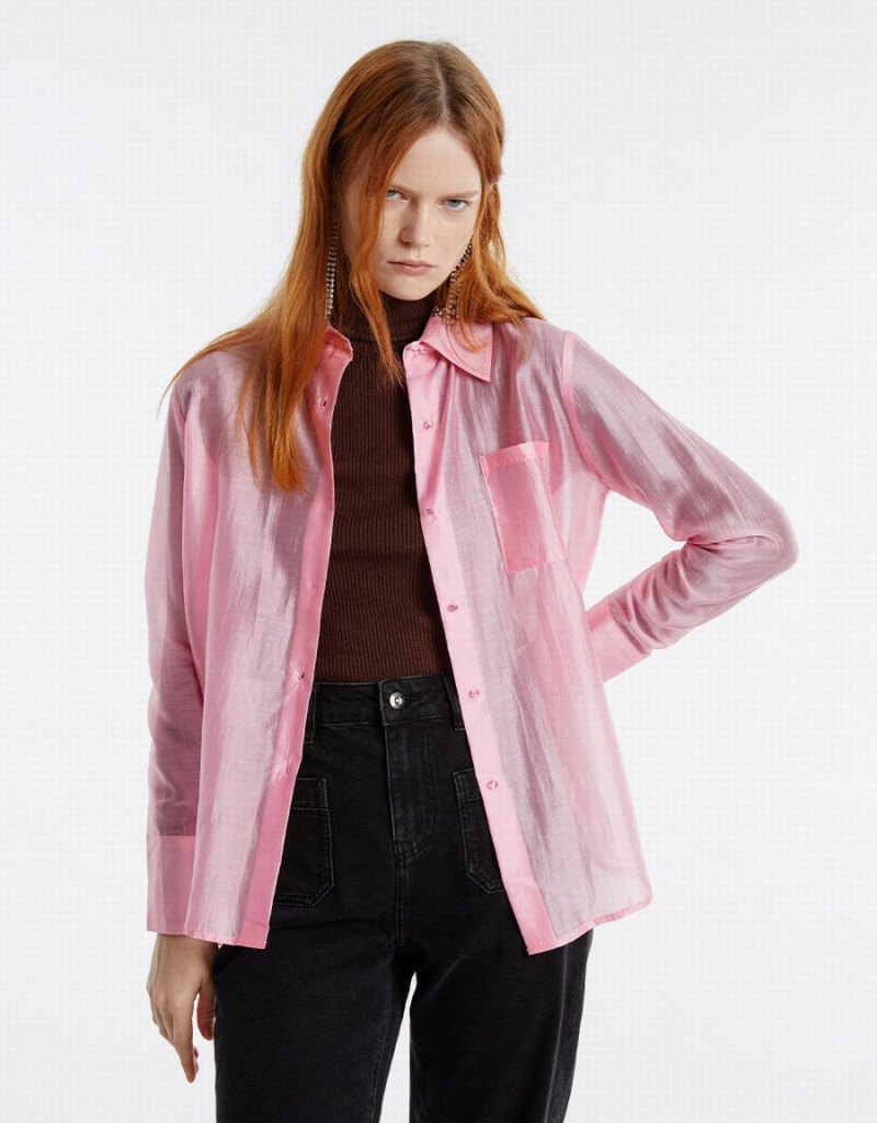 Pink Women's Urban Revivo Patch Pocket Shirts | GHH4528QX