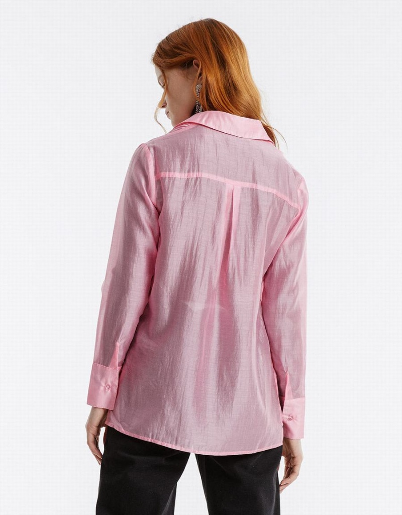 Pink Women's Urban Revivo Patch Pocket Shirts | GHH4528QX