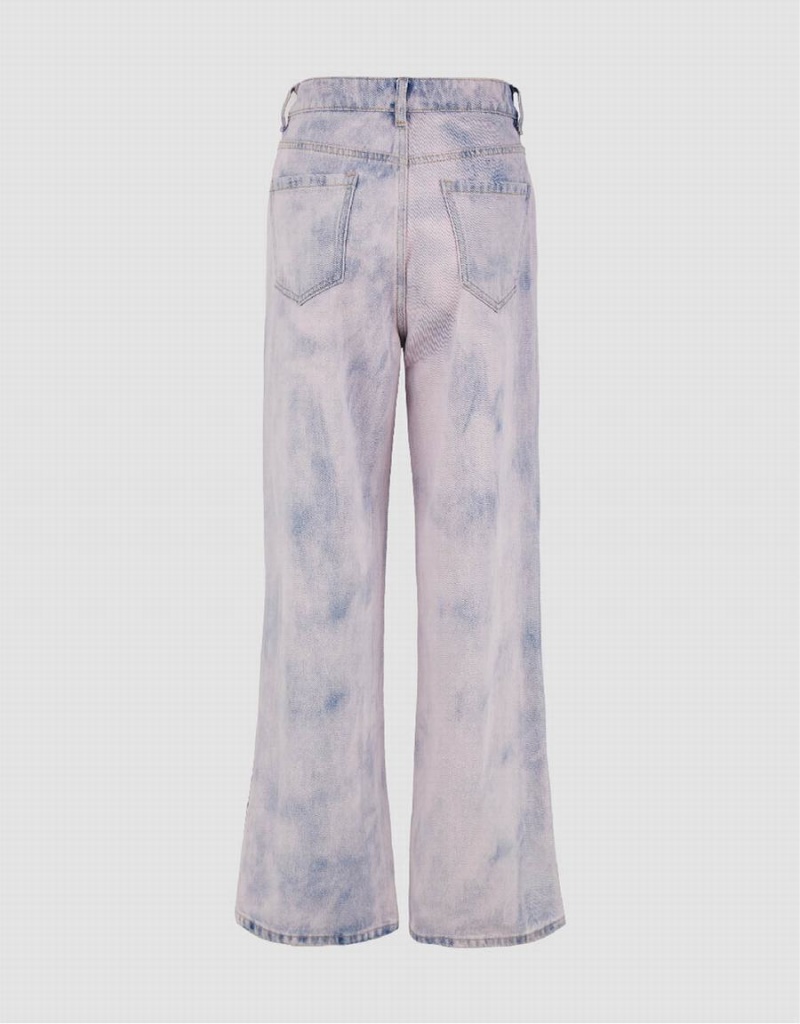 Pink Women's Urban Revivo Printed Wide-Leg Jeans | ECV5793LS