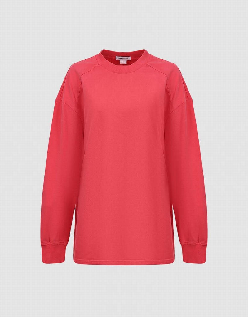 Pink Women's Urban Revivo Raglan Sleeve Crew Neck Loose Sweatshirts | UZV6963IX