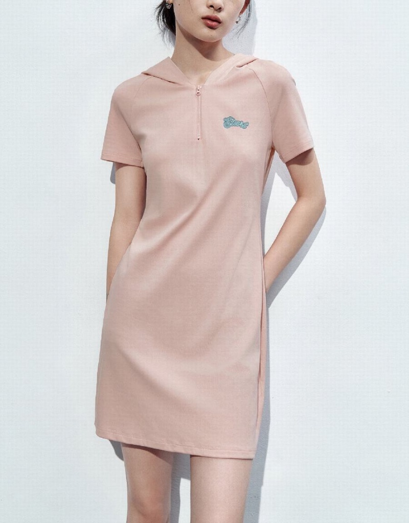 Pink Women's Urban Revivo Raglan Sleeve Hooded Skinny Dress | FVG3898TM