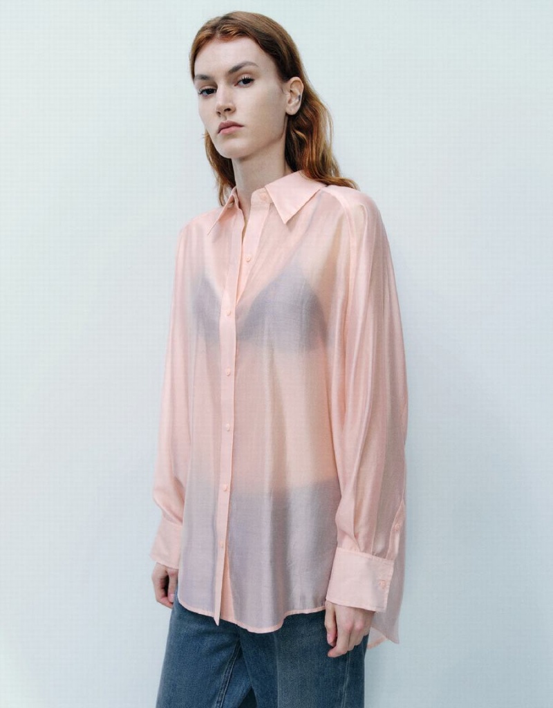 Pink Women's Urban Revivo Raglan Sleeve Straight Shirts | TKQ8657HO