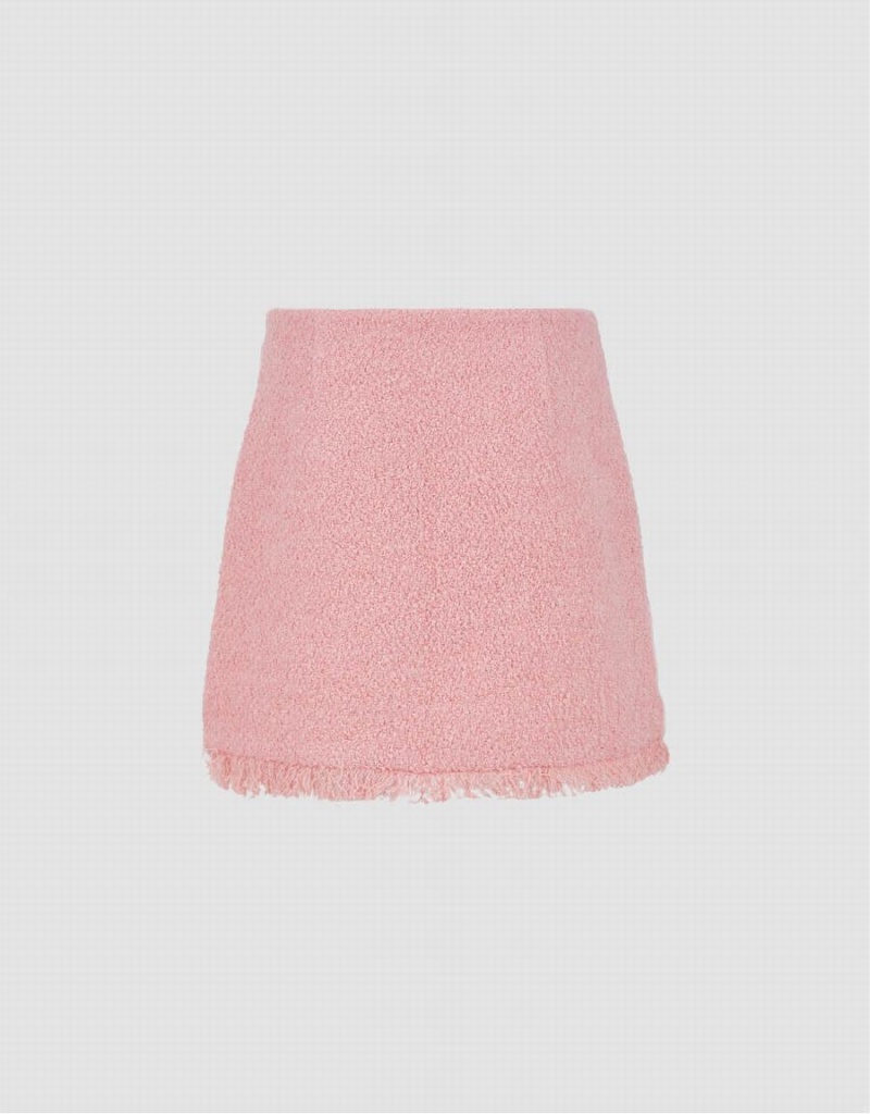 Pink Women's Urban Revivo Raw Hem Tweed Mini A-Line Skirts | MGV9365RW