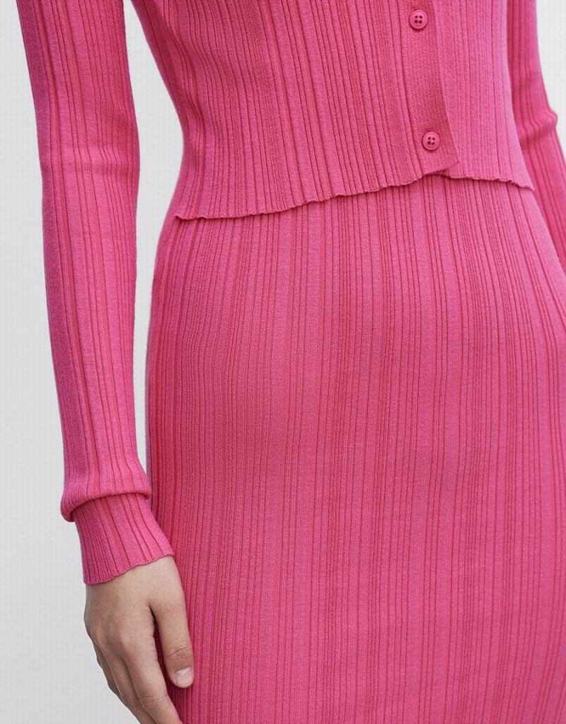 Pink Women's Urban Revivo Ribbed Knit Slinky Bodycon Dress | XAE1328DP