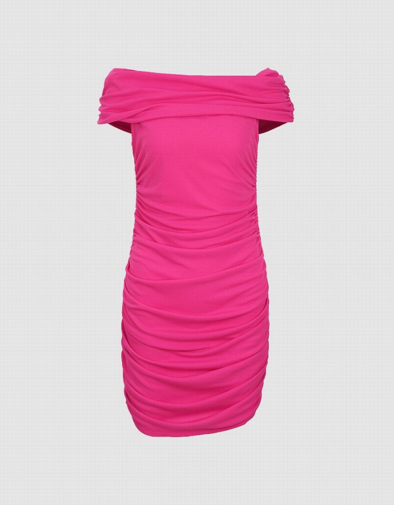 Pink Women's Urban Revivo Ruched Off-Shoulder Straight Dress | ZTA9274GB