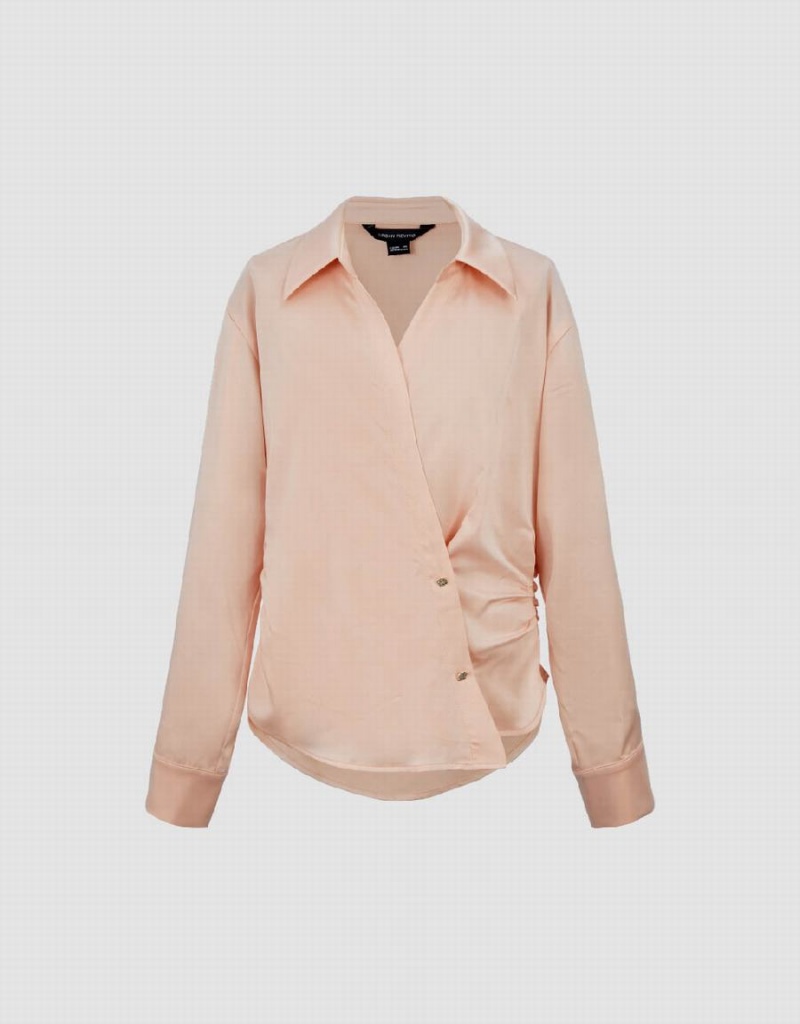 Pink Women's Urban Revivo Ruched Thin Shirts | LXN381KF